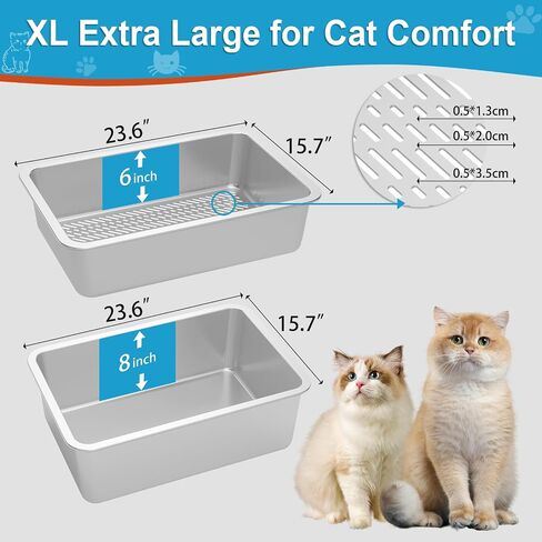 Stainless Steel Sifting Litter Box,Sifting Cat Litter Box for Wood Pine Pellets,Medium Sifter Litter Pan System for Kittens,Odor Control,Easy to Clean,with Sifting Litter Box Liners and Metal Scoop in Saudi Arabia