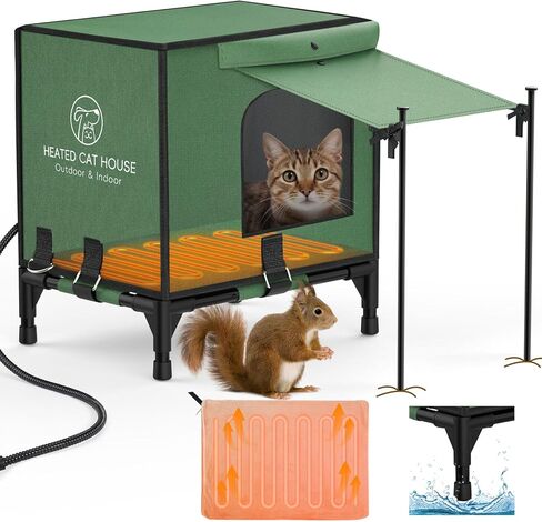 بيت القطط المدفأ غير القابل للتدمير من باوابو للاستخدام الخارجي في الشتاء، مظلة مقاومة للماء بنسبة 100% وقاعدة مرتفعة، مأوى معزول للقطط الخارجية مع سخان للقطط الوحشية، بيت قطط خارجي مقاوم للطقس، مقاس كبير in Kuwait