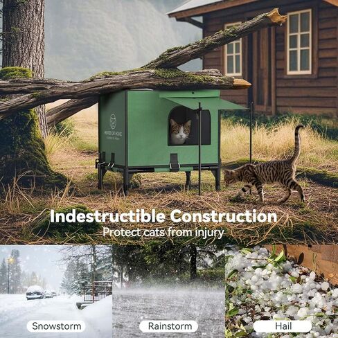 بيت القطط المدفأ غير القابل للتدمير من باوابو للاستخدام الخارجي في الشتاء، مظلة مقاومة للماء بنسبة 100% وقاعدة مرتفعة، مأوى معزول للقطط الخارجية مع سخان للقطط الوحشية، بيت قطط خارجي مقاوم للطقس، مقاس كبير in Kuwait