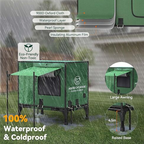 بيت القطط المدفأ غير القابل للتدمير من باوابو للاستخدام الخارجي في الشتاء، مظلة مقاومة للماء بنسبة 100% وقاعدة مرتفعة، مأوى معزول للقطط الخارجية مع سخان للقطط الوحشية، بيت قطط خارجي مقاوم للطقس، مقاس كبير in Kuwait