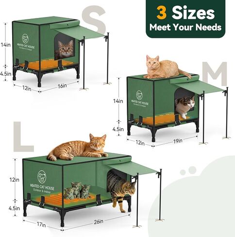بيت القطط المدفأ غير القابل للتدمير من باوابو للاستخدام الخارجي في الشتاء، مظلة مقاومة للماء بنسبة 100% وقاعدة مرتفعة، مأوى معزول للقطط الخارجية مع سخان للقطط الوحشية، بيت قطط خارجي مقاوم للطقس، مقاس كبير in Kuwait