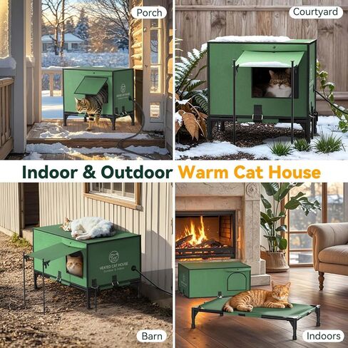 بيت القطط المدفأ غير القابل للتدمير من باوابو للاستخدام الخارجي في الشتاء، مظلة مقاومة للماء بنسبة 100% وقاعدة مرتفعة، مأوى معزول للقطط الخارجية مع سخان للقطط الوحشية، بيت قطط خارجي مقاوم للطقس، مقاس كبير in Kuwait