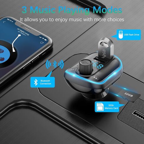 جهاز إرسال FM بلوتوث للسيارة، QC3.0 مطور و5 فولت/1 أمبير شاحن USB مزدوج محول سيارة بلوتوث راديو لاسلكي، إضاءة خلفية LED زرقاء، مكالمات بدون استخدام اليدين، يدعم بطاقة USB محرك TF - T829S in Kuwait
