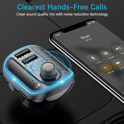 جهاز إرسال FM بلوتوث للسيارة، QC3.0 مطور و5 فولت/1 أمبير شاحن USB مزدوج محول سيارة بلوتوث راديو لاسلكي، إضاءة خلفية LED زرقاء، مكالمات بدون استخدام اليدين، يدعم بطاقة USB محرك TF - T829S in Kuwait