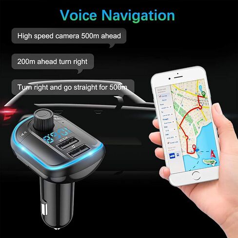 جهاز إرسال FM بلوتوث للسيارة، QC3.0 مطور و5 فولت/1 أمبير شاحن USB مزدوج محول سيارة بلوتوث راديو لاسلكي، إضاءة خلفية LED زرقاء، مكالمات بدون استخدام اليدين، يدعم بطاقة USB محرك TF - T829S in Kuwait