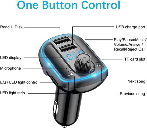 جهاز إرسال FM بلوتوث للسيارة، QC3.0 مطور و5 فولت/1 أمبير شاحن USB مزدوج محول سيارة بلوتوث راديو لاسلكي، إضاءة خلفية LED زرقاء، مكالمات بدون استخدام اليدين، يدعم بطاقة USB محرك TF - T829S in Kuwait