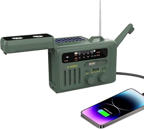 Solar Hand Crank Emergency Radio,NOAA/AM/FM with LED Flashlight & Reading Lamp,USB Type-C/Solar/Hand Crank Charging,Bluetooth Speaker,SOS Alarm&Compass for Camping Indoor Outdoor Emergencies in Saudi Arabia