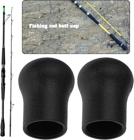 eMagTech 2pcs PVC Fishing Rod Butt Cap Protector Cap End Suitable for Fishing Rod Building Repairs DIY Fishing Rod Ends Black 45.5x35mm in Saudi Arabia