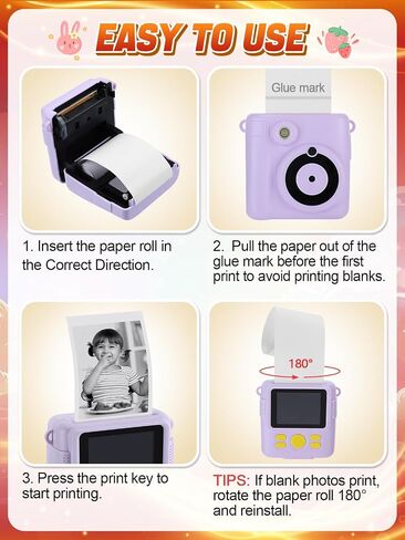 12 Pack Kids Camera Paper Roll Refill- HD Kids Camera Instant Print Paper, Thermal Photo Printer Paper Rolls for Most Kids Camera, Birthday Christmas Holiday Gifts for Kids Children in Saudi Arabia