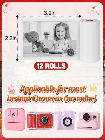 12 Pack Kids Camera Paper Roll Refill- HD Kids Camera Instant Print Paper, Thermal Photo Printer Paper Rolls for Most Kids Camera, Birthday Christmas Holiday Gifts for Kids Children in Saudi Arabia