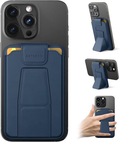 ArtsEvo Magnetic Wallet with Stand and Finger Loop, Up to 3,000g Magnet Strength, Compatible with iPhone Magnetic Wallet for iPhone 17/16/15/14/13/12 Series (Not for 13/12 Mini). Max 3 Card Holder in Kuwait