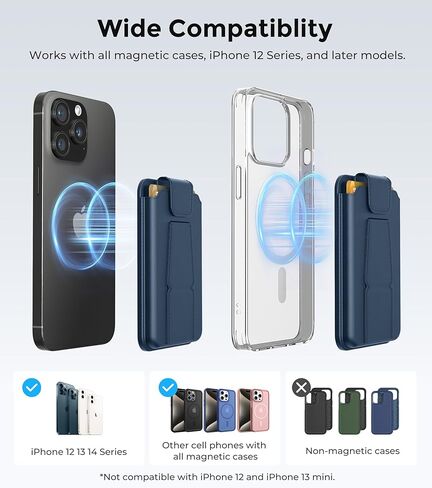 ArtsEvo Magnetic Wallet with Stand and Finger Loop, Up to 3,000g Magnet Strength, Compatible with iPhone Magnetic Wallet for iPhone 17/16/15/14/13/12 Series (Not for 13/12 Mini). Max 3 Card Holder in Kuwait