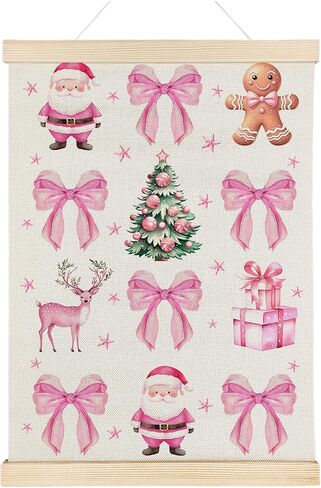 Nrleey Pink Christmas Wall Decor, Pink Coquette Bow Christmas Tree Wall Art with Wooden Poster Hanger, Pink Christmas Decor, Preppy Christmas Decor, Christmas Wall Decorations, 12x16 Inches in Saudi Arabia