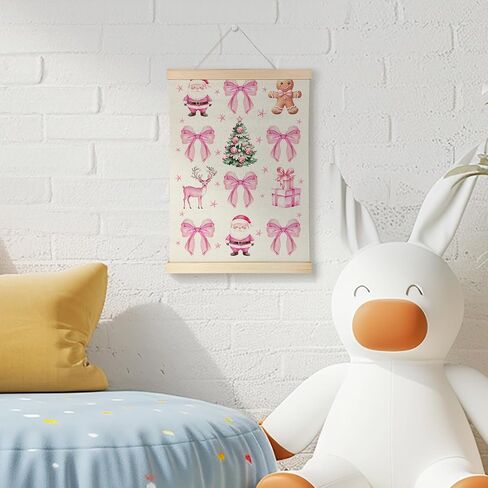 Nrleey Pink Christmas Wall Decor, Pink Coquette Bow Christmas Tree Wall Art with Wooden Poster Hanger, Pink Christmas Decor, Preppy Christmas Decor, Christmas Wall Decorations, 12x16 Inches in Saudi Arabia