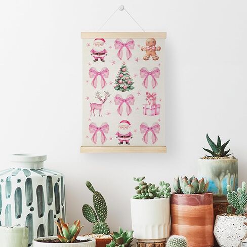 Nrleey Pink Christmas Wall Decor, Pink Coquette Bow Christmas Tree Wall Art with Wooden Poster Hanger, Pink Christmas Decor, Preppy Christmas Decor, Christmas Wall Decorations, 12x16 Inches in Saudi Arabia