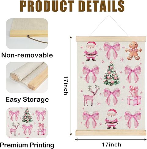 Nrleey Pink Christmas Wall Decor, Pink Coquette Bow Christmas Tree Wall Art with Wooden Poster Hanger, Pink Christmas Decor, Preppy Christmas Decor, Christmas Wall Decorations, 12x16 Inches in Saudi Arabia