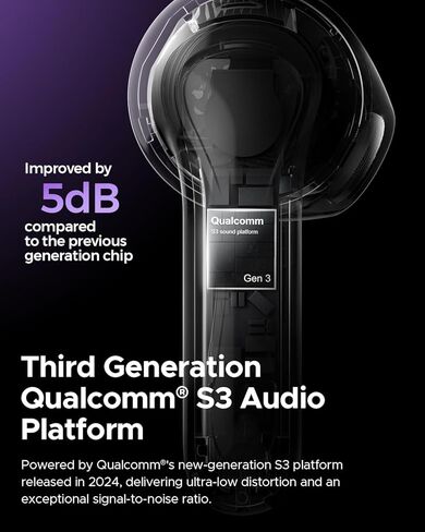سماعات أذن لاسلكية SoundPEATS AI بخاصية إلغاء الضوضاء، aptx Adaptive Lossless وQCC3091، سماعات بلوتوث V5.4 مع 6 ميكروفونات، إجمالي 30 ساعة، التحكم في التطبيق (أبيض) in Kuwait