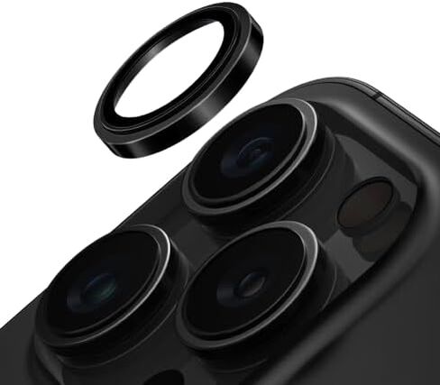 UNIQ OPX Stainless Steel Frame Sapphire Camera Lens Protector Compatible with iPhone 16 Pro & iPhone 16 Pro Max, Gunmetal Black in Saudi Arabia