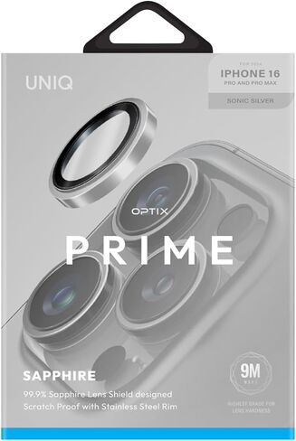 UNIQ OPX Stainless Steel Frame Sapphire Camera Lens Protector Compatible with iPhone 16 Pro & iPhone 16 Pro Max, Gunmetal Black in Saudi Arabia