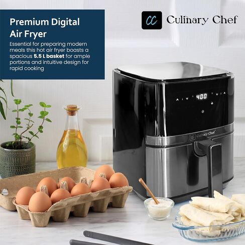 مقلاة هوائية كهربائية سعة 4.5 لتر من Culinary Chef مع سلة زجاجية، درجة حرارة قابلة للتعديل، تحكم بلوحة تعمل باللمس، وظائف طهي بلمسة واحدة، وطهي سريع 360 درجة، طاقة 1350 واط in Saudi Arabia