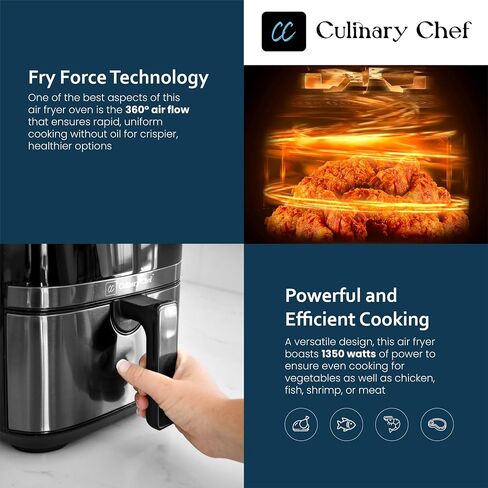 مقلاة هوائية كهربائية سعة 4.5 لتر من Culinary Chef مع سلة زجاجية، درجة حرارة قابلة للتعديل، تحكم بلوحة تعمل باللمس، وظائف طهي بلمسة واحدة، وطهي سريع 360 درجة، طاقة 1350 واط in Saudi Arabia