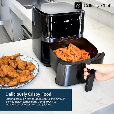 مقلاة هوائية كهربائية سعة 4.5 لتر من Culinary Chef مع سلة زجاجية، درجة حرارة قابلة للتعديل، تحكم بلوحة تعمل باللمس، وظائف طهي بلمسة واحدة، وطهي سريع 360 درجة، طاقة 1350 واط in Saudi Arabia