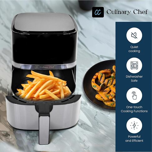 مقلاة هوائية كهربائية سعة 4.5 لتر من Culinary Chef مع سلة زجاجية، درجة حرارة قابلة للتعديل، تحكم بلوحة تعمل باللمس، وظائف طهي بلمسة واحدة، وطهي سريع 360 درجة، طاقة 1350 واط in Saudi Arabia