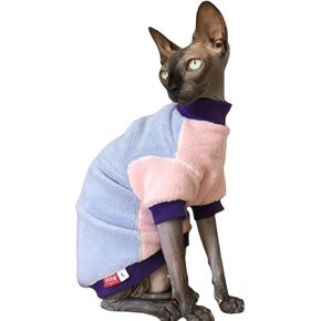 Sphynx Cat Clothes Color Block Hairless Cat Shirts Warm Fleece Winter Cat Sweater Outfit, Pet Clothes for Sphynx Cat Coat for Cats Cats & Small Dogs Apparel (Back Pink Belly Blue, Medium)