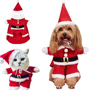 Dog Christmas Costume, Funny Pet Santa Claus Suit with Hat Puppy Jumpsuit Xmas Outfit, Dog Clothes for Small Medium Dogs Cats, Cosplay Party Clothing Winter Hoodie Coat Warm Apparel (Small)