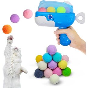 Cat Gun Toys, 1 Multi-Ball Cat Toy Launcher Gun with 24 pcs Larger Silent Plush Balls (1.4 inches), Larger Fuzzy Pom Pom Balls for Low Noise Cat Guns
