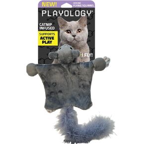 Playology Cat Toy Flying Squirrel | Fuzzy Plush Toy Flies Through The Air | Interactive Fun with Rubber Band Launch | Endless Entertainment for Cats