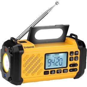ZHIWHIS Emergency Radio with Bluetooth, 10000mAh FM/AM/SW/VHF/NOAA Weather Radios with Alerts, Hand Crank/Solar/Power Bank/SOS/Flashligh/6 EQ/Timer/USB Player with Preset for Emergencies ZWS-2415