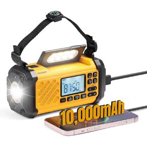 [10,000mAh Battery] Raddy SH-906 Emergency Radio, Portable Solar Hand Crank Radio with AM/FM/SW/VHF/NOAA Weather Alert, Flashlight Reading Lamp, SOS, Compass, Cell Phone Charger for Survival Outdoor
