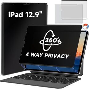 Magnetic Privacy Screen Protector Compatible with iPad Pro 12.9" 2022-2018 (6th/5th/4th/3rd Gen), Easy Install Shield Anti Glare Blue Light Filter, Horizontal and Vertical Black Security Film