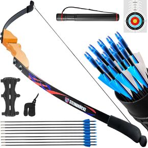 Traditional 54" Wooden Takedown Recurve Bow Set for Adults, 30/40 lbs – Includes 9 Arrows & 5 Target Faces for Outdoor Hunting & Training