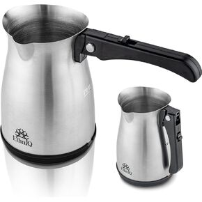 ETHNIQ Turkish Coffee Pot - Stainless Steel, 120V, 1 to 4 Cup Capacity, Fast Brewing, Delicious Cup of Turkish, Arabic & Greek Coffee Maker with Foldable Handle for Home & Travel & on-off Button