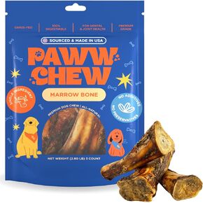 Marrow Bones for Dogs, 100% Natural, Single Ingredient 7-8 inc (3 Pack) Made and Sourced in the USA, Extra Large Beef Marrow Bones for Aggressive Chewers, Real Meaty Dog Bones for Large Dogs