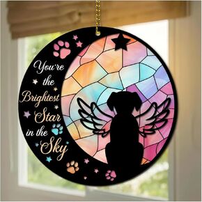 Dog Memorial Suncatcher Gifts for Pet Loss - Pet Memorial Gifts Christmas Ornament Tree Hanging Decor - Remembrance Sympathy Gifts for Dog Mom, Dog Dad - 2 Layered Wooden Acrylic Ornament