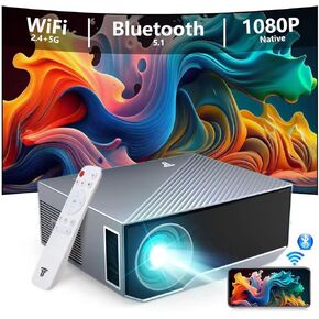 Projector with Wifi and Bluetooth 2024 Updated, Native Full HD 1080P Bluetooth Projector for Video, Outdoor Indoor Movie Projector for Home Theater, Compatible with iOS/ Android/TV Stick/HDMI