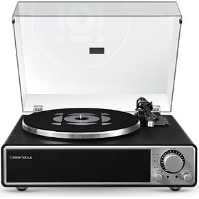 ONE-Q Vinyl Record Player (Black), All-in-one HiFi Turntables with Built in Speakers, Bluetooth 5.4, Phono Preamp, Magnetic Cartridge AT-3600L, 33/45 RPM Two Speed, Aux-in, Auto Off