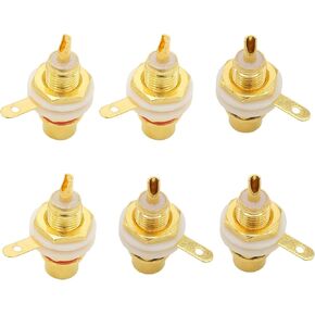 Audio Terminal Jack Gold Plated 6-Pack RCA Panel Mount Plug Audio Socket Connector for Amplifier