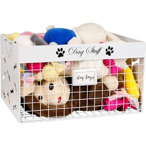 Dog Toy Bin Large Dog Toy Basket Metal Dog Toy Box with Handles and Label Position Design Perfect for Pet Toys, Blankets, Clothes and Food (Not Included Label) (Large)