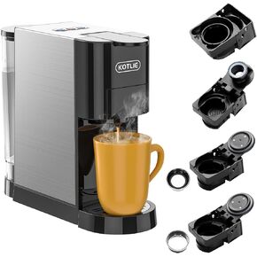 KOTLIE Single Serve Coffee Maker, 19Bar Pressure Multifunctional 4in1 Espresso Coffee Machine for K-cup Capsule/NES* Original Capsule/Ground Coffee/44mm ESE Coffee bag AC-513H