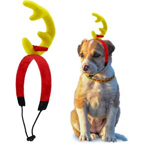Dog Antler Headband Christmas Dog Costume for Small Medium Dog Accessories, Reindeer Antlers Headband Dog with Adjustable Elastic Band Halloween Party Pet Costume, Yellow, S