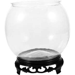 Zerodeko 1 Set Transparent Round Fish Tank Plastic Fish Bowl Terrarium Vase Glass Terrarium Globe Glass Bubble Bowl Ornament Desktop Fish Bowl Office with Base Flowerpot Wooden
