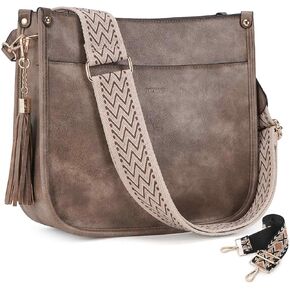 HKCLUF Vegan Leather Crossbody Bags Purse for Women Trendy Tassel Hobo Handbag Women With 2PCS Adjustable Guitar Strap
