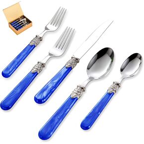 20 pieces Stainless Steel Vintage Flatware Sets With White Hanld,Silverware Set For 4,Dishware Safe(20, White)