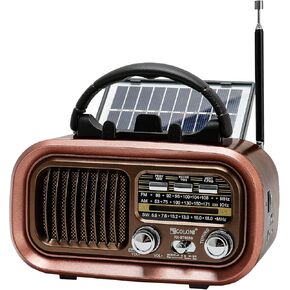 Portable Retro Radio, Small Vintage AM FM Shortwave Radio,Retro Decor,Solar/Battery Operated/Rechargeable Transisto Radio,TWS,Support TF Card/USB Playing,Gifts for Man Women