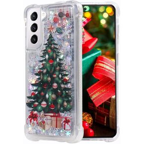 Galaxy S24 Case, Galaxy S24 Glitter Case Clear Sparkle Floating Liquid Soft TPU Cushion Luxury Fashion Girly Women Cute Case for Samsung Galaxy S24 (Christmas)