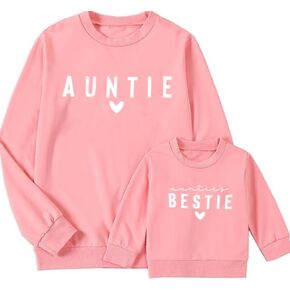 LUKYCILD Auntie and Aunties Bestie Matching Sweatshirt: Gender Neutral Baby Clothes Casual Long Sleeve Pullover Tops